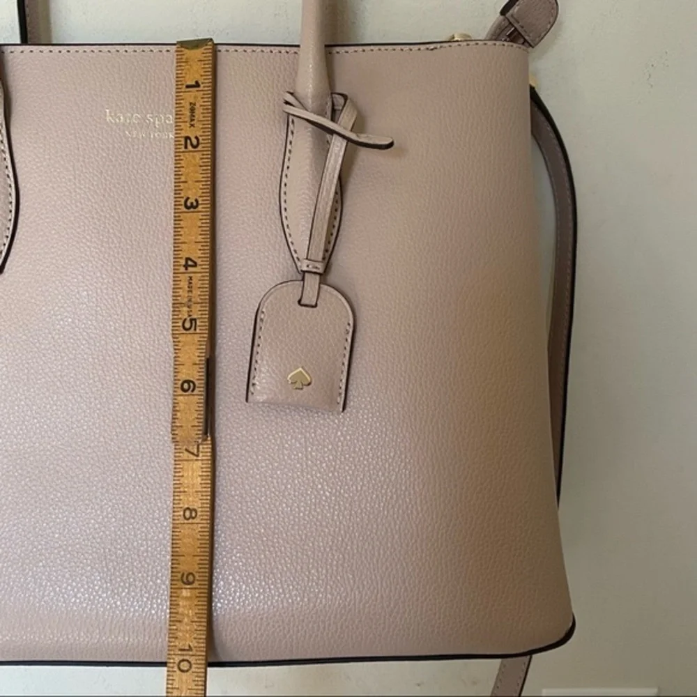 Kate Spade Cream Tan Leather Medium Top Zip Structured Tote Satchel Bag